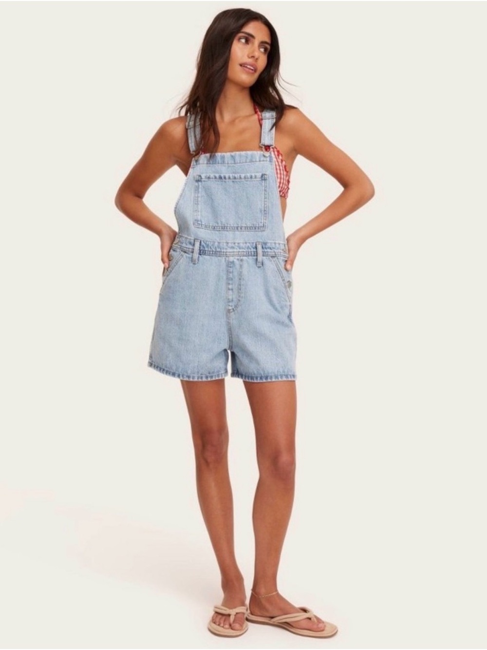 Women's Light Blue Denim Short Overalls b211
